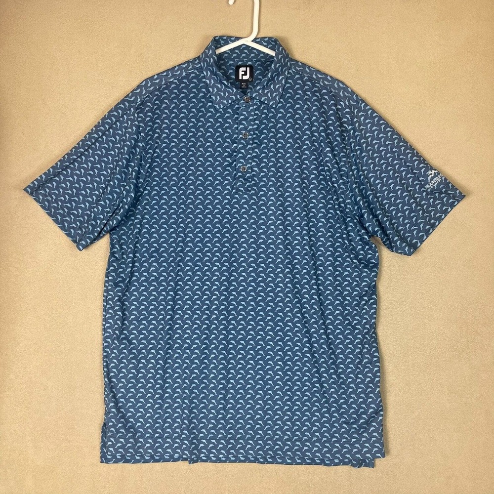 Footjoy Polo Shirt Mens Large Blue Dolphins Golfing Rugby Performance Adult